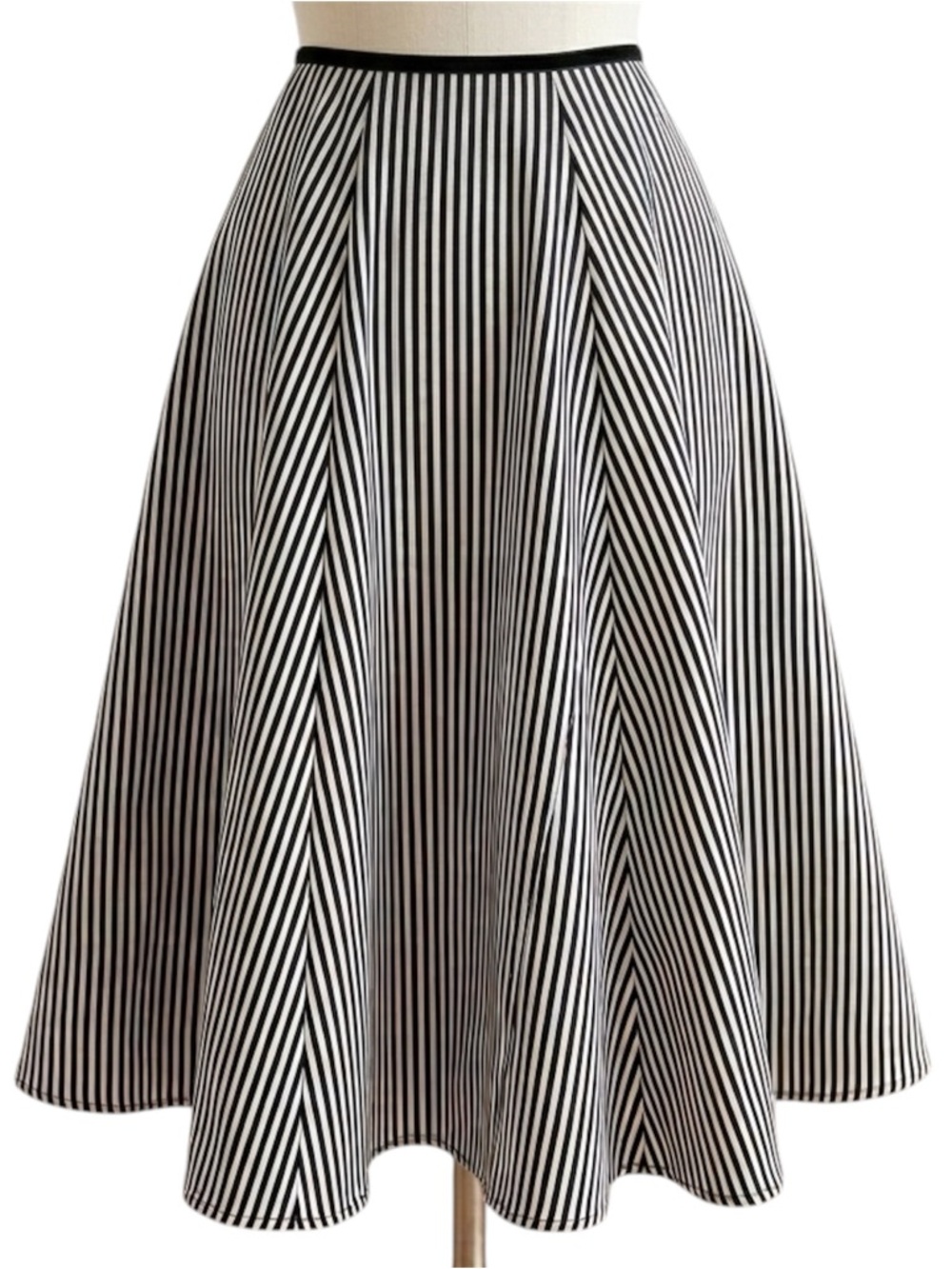 EZGI Black and White Striped Women's Swing Skirt